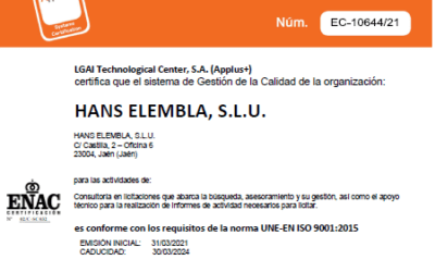 HANS SOLUCIONES EMPRESARIALES CONSIGUE SU CERTIFICADO DE CALIDAD ISO 9001