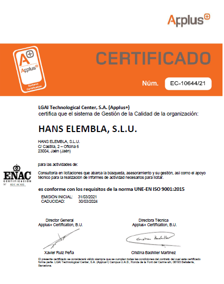 HANS SOLUCIONES EMPRESARIALES CONSIGUE SU CERTIFICADO DE CALIDAD ISO 9001